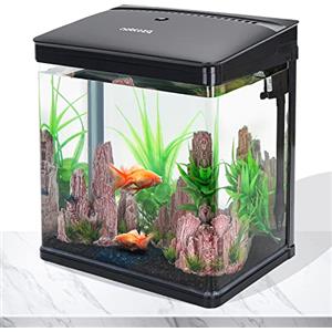 Nobleza - Nano Acquario in Vetro per Pesci Acqua Tropicali con Illuminazione a LED e Filtro Inclusa. 14 Litri, Color Nero.