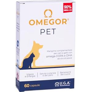 OMEGOR Pet Omega 3 per Cani e Gatti con EPA e DHA da Olio di Pesce Purificato - 60 Capsule di Omega3 IFOS Certificato per la Salute del Pelo e delle Articolazioni del tuo Pet