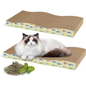 Nobleza Tiragraffi per Gatto con Canapa Naturale e Cartone Denso， 2 Pezzi Tiragraffi per Gatti Cartone Ondulato， con Sacchetto di Erba gatta in Regalo