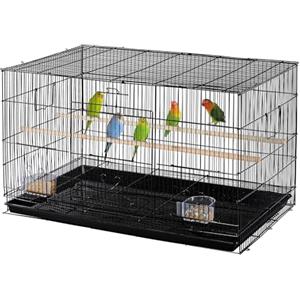 Yaheetech Gabbia Voliera per Uccelli Pappagalli Inseparabili Impilabile in Metallo e Posatoi in Legno 77,5 x 46,5 x 46 cm Nera