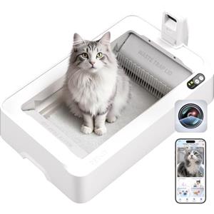 PETKIT PUROBOT CRYSTAL DUO Lettiera Gatto Autopulente con Telecamera AI, Monitoraggio APP, Deodorizzazione Doppia, Design Aperto Sicuro, Doppio Vano Raschiatura Bidirezionale per Gatti Grandi, Bianco