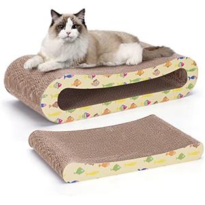 Nobleza 2 in 1 Tiragraffi per Gatti Cartone con Erba gatta, Graffiatoio in Cartone Ondulato Reversibile per Proteggere Mobili