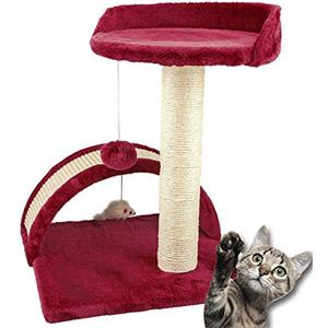 BAKAJI Tiragraffi per Gatti Graffiatoio in Velboa Soffice con Palo Sisal 50 cm Graffiatoio Felini con Gioco Pallina Tunnel Cuccetta con Gioco Topolino (Vinaccio)