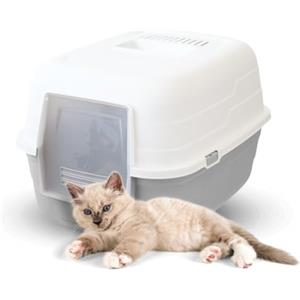 Paluplus Box Lettiera per Gatti Chiusa, Misura 48x38x32 cm, con coperchio apribile e porta basculante, Toilette gatti con filtro assorbi odori ai carboni attivi -314F (Grigio)
