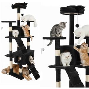 Avilia - Tiragraffi XXL 170cm con Doppia Cuccia per Gatti Adulti, Albero Giochi in Sisal e Peluche, Piatteforme Relax, Ampio e Sicuro per il Massimo Divertimento dei Gatti (Nero)