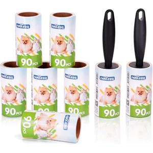 Nobleza Rullo Levapelucchi per Rimuovere Peli di Animali e Polvere dai Vestiti, Sedili Auto, Mobili, Divani, Set Rulli Levapelucchi Composto da 2 Manici e 8 Ricariche da 90 Fogli