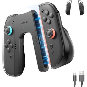 JSAUX Impugnatura di Ricarica Ergonomica per Switch 2, Controller Magnetico Compatibile con Joycon di Switch 2, Gioca Durante la Carica con Indicatore LED e Cavo di Ricarica da 1,5 m / 4,9 ft - Nero