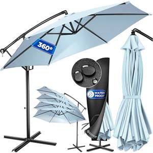 KESSER® Ombrellone parasole in alluminio + copertura Ø 350 cm, manovella con supporto, protezione UV, rivestimento impermeabile a 360°, ombrellone da giardino, Azzurro