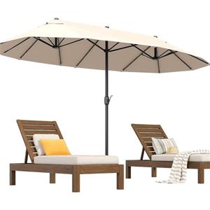 BAKAJI Ombrellone Doppio da Patio Rettangolare con Sistema di Apertura e Chiusura Manovella, 3 Tettucci Poliestere Anti UV e Impermeabile, Ideale per Giardino, Esterno, Bistrot, Bar (3 x 1,5 Metri)