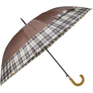 VIRSUS Ombrello Grande con Dettagli Scozzesi da Uomo e Donna - Antivento, Automatico, Manico e Asta in Legno, 16 Stecche (Marrone)