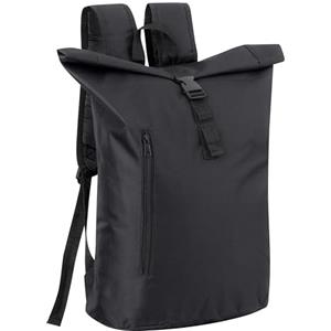 Baroni Home Zaino Rolltop in Tela, Spazioso e Resistente, Porta PC 17 pollici, Zaino espandibile, Capienza 20L, Casual per Viaggi e Uso Quotidiano, Leggero e Confortevole, 55/40x30x14 cm, Nero