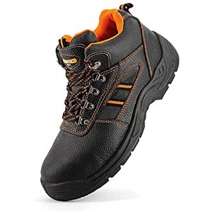 JOMIX Scarpe Antinfortunistiche Uomo Donna Unisex S1P SRC Scarpe da Lavoro Cantiere Magazzino Antiscivolo GU0463 (Nero Arancione, 40)