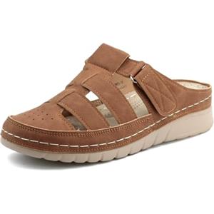 JOMIX Ciabatte Donna Estive Ortopediche Comodi Sandali Anziani con Zeppa Pantofole Ergonomiche Plantare Imbottito Morbido Scarpe Aperte da Casa per Signora Traforata Traspirante WOX250651 Marrone 41