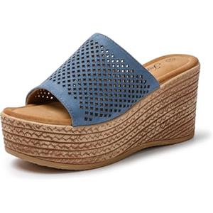 JOMIX Ciabatte Donna Estive Sandali Zeppa Alta Eleganti da Mare Pantofole Comode per Estate Casa Spiaggia SD9097 (Ble,38)