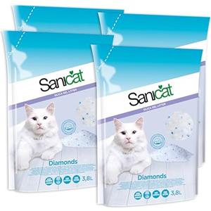 Sanicat - Lettiera assorbente con perle in gel di silice - Senza profumo | Granuli fini e soffici con elevata assorbenza e controllo degli odori | Capacità 4 x 3,8 L