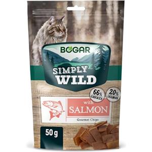 Bogar - Simply Wild - Snack gatti - Cibo per gatti - Integratore alla normale alimentazione - Chips al gusto salmone appetitoso - Mangiare per gatto a forma di fettine di carne - 50 G