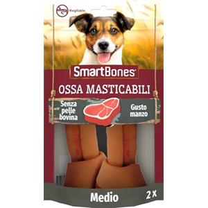 SmartBones Ossa masticabili Medio - Snack da Masticare al Gusto di Manzo per Cani di Media Taglia, Ossa dalla consistenza morbida, Senza Pelle Bovina, 2 Pezzi