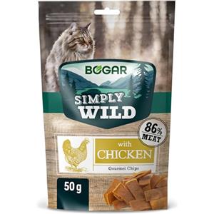 Bogar - Simply Wild - Snack gatti - Cibo per gatti - Integratore alla normale alimentazione - Chips al gusto pollo appetitoso - Mangiare per gatto a forma di fettine di carne - 50 G
