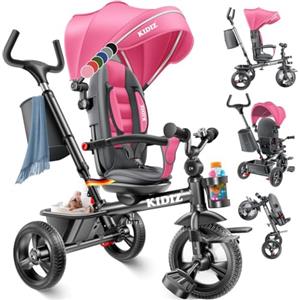 KIDIZ® Triciclo 5 in 1 triciclo per bambini con asta di spinta sistema di sterzo asta a partire da 1 anno jogger per andare avanti e indietro I rosa