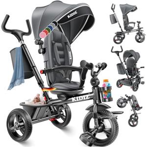 KIDIZ® Triciclo 5 in 1 triciclo per bambini con asta di spinta sistema di sterzo asta a partire da 1 anno jogger per andare avanti e indietro I grigio
