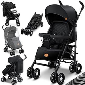 KIDIZ Passeggino pieghevole City Pro Buggy sportivo 360° ruote 6 pollici con zanzariera, coprigambe e parapioggia, colore nero