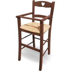 PALUPLUS Seggiolone in Legno di Faggio, misura 36x36x85 cm, Seduta in Paglia Intrecciata, Seggiolone Pappa, Stabile e Sicuro, Made in Italy -20F-5 (Noce Scuro)