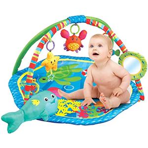 Bakaji Palestrina Tappeto Gioco per Neonati In morbido Tessuto Con Arco Giochi Removibili Giocattoli Peluche Pendenti Specchio e Cuscino Pesciolino Gioco Educativo Prima Infanzia