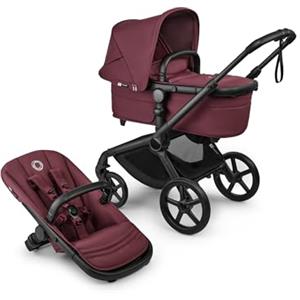 Bugaboo Fox 5 Renew, Passeggino Multi-Terreno 2 in 1 per Bambini, Chiusura Facile, Navicella Spaziosa, Seduta da Bambino Estensibile, Telaio Nero e Cappottina Dark Cherry