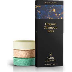 Satin Naturel SET 3 Shampoo Solido e Balsamo Capelli - Antiforfora, Scrub Cuoio Capelluto, Lucentezza, Elasticità e Volume - Olii Naturali Argan, Aloe Vera, Burro di Karité - 100% Vegan