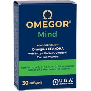 Omegor Mind Integratore Memoria e Concentrazione - Omega 3 con Bacopa Monnieri, Zinco, Vitamine per Favorire le Funzioni Cognitive - Per Adulti e Bambini (30 Capsule)