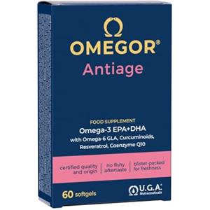 OMEGOR Antiage con Omega 3 e 6 - Integratore Pelle Antiossidante contro i Segni dell'Invecchiamento con Coenzima Q10, Resveratrolo, Alfa Lipoico e Curcuma (60 Capsule)