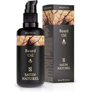 Satin Naturel Olio Barba Uomo 100ml - Bio con Olio di Mandorle, Argan e Jojoba - Cura Barba Uomo, Crescita Barba e Idratazione - Idee Regalo Uomo