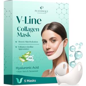 PLANTIFIQUE Doppio Mento Cintura Viso V-Line | Maschere Rassodanti per un Contorno Viso Scolpito e Tonico | Soluzione Naturale per un Aspetto Giovane e Fresco | 5 Maschere