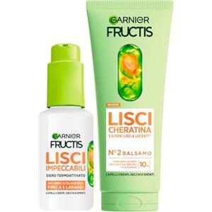 Garnier Fructis Lisci Cheratina Set Siero Termoprotettore Lisci Impeccabili 50ml Anticrespo Protegge Fino a 230°C + Balsamo 200ml Trattamento Lisciante per Capelli Secchi - Set da 2