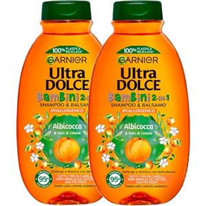 Garnier Ultra Dolce Shampoo Balsamo 2in1 Ipoallergenico per Bambini Formula con Albicocca e Fiori di Cotone Districante Delicato Testato Sotto Controllo Pediatrico - 2 Flaconi da 400ml