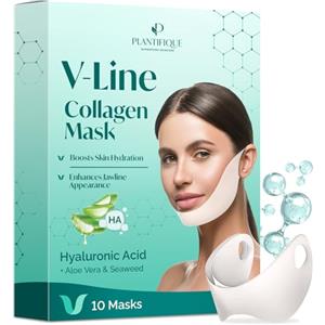 PLANTIFIQUE Doppio Mento Cintura Viso V-Line | Maschere Rassodanti per un Contorno Viso Scolpito e Tonico | Soluzione Naturale per un Aspetto Giovane e Fresco | 10 Maschere