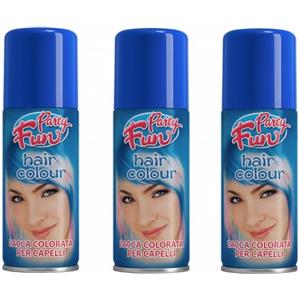 Virsus 3 bombolette Spray da 100 ml di Colore Blu temporaneo per Capelli, colora i Tuoi Capelli per Feste Party e Eventi sia per Bambini e Ragazzi lacca Colorata Blu