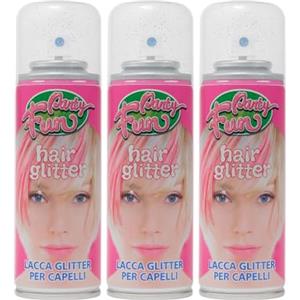 Virsus 3 bombolette Spray da 100 ml di Glitter Silver temporaneo per Capelli, colora i Tuoi Capelli con Brillantini Argentati per Bambini e Adulti lacca glitterata