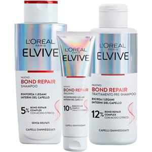 L'Oreal Paris L'Oréal Paris Elvive Bond Repair Set Capelli Danneggiati Shampoo Senza Solfati 200ml + Balsamo Ricostituente 150ml + Trattamento Pre-Shampoo con Acido Citrico 200ml - Set da 3