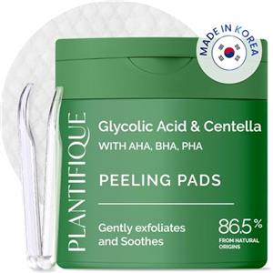 PLANTIFIQUE Pads Coreani con Acido Glicolico, Niacinamide e CICA | Esfolianti Viso con AHA, BHA, PHA | Tonici per Tutti i Tipi di Pelle | Vegani con Contenitore Ricaricabile | 60 Pz