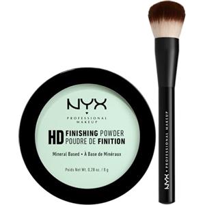 NYX Professional Makeup High Definition Finishing Powder Cipria 03 Mint Green in Polvere Finish Matte Compatta e Opacizzante + Pro Brush Buffing Pennello Viso Multiuso Professionale - Set da 2
