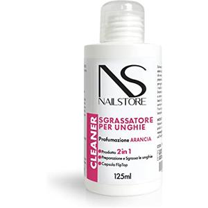 Nail Store - Solvente Cleaner Sgrassatore Unghie profumazione arancio, per sgrassare smalto semipermanente, gel unghie, acrygel, pulizia pennelli unghie125 ml - Made in Italy