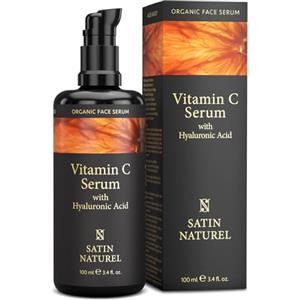 Satin Naturel Siero Viso 100ml con Vitamina C e Acido Ialuronico - Antirughe, Idratante e Antimacchia - Con Aloe Vera Bio, Naturale, Illumina e Migliora Elasticità, Adatto a Pelle Secca e Sensibile