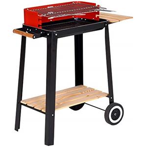 COVERI Barbecue A CARBONELLA con GRIGLIA in Acciaio E Legno con 2 Ruote 89x48x83 cm