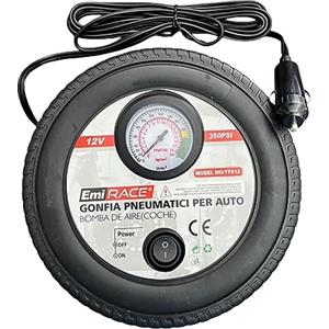 A2ZWORLD Mini Compressore Portatile per Auto, gonfia Pneumatici Auto Portatile, 12V Professionale, Pompa Aria con Manometro Analogico, Presa accendisigari, Forma Gomma 18X18X7cm