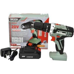 KOMBO - Trapano Avvitatore a Percussione 20V a Litio 1500mAh - Mandrino 10mm, 2 Velocità, 18+1 Posizioni di Coppia, Foratura Legno/Ferro/Muro, Batteria Ricaricabile Inclusa