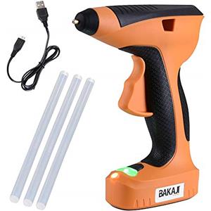 Bakaji Pistola Incollatrice per Colla a Caldo Elettrica 10W Termocollante Riscladamento Rapido a Batteria 3,7V Ricarica USB con Manico Ergonomico Luce da Lavoro LED e 3 Stick Inclusi