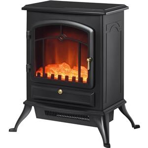 HOMCOM Camino Elettrico da Terra con Effetto Fiamma Potenza 1000W /2000W in ABS e Vetro, 45x28x54cm, Nero
