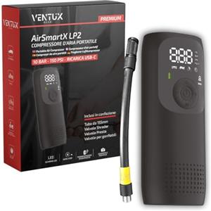 VENTUX GEAR AirSmartX LP2 Compressore d'Aria Portatile 150 PSI / 10 Bar Ricaricabile USB-C con Schermo Digitale e Auto-Stop