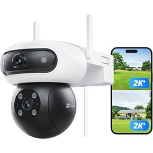 EZVIZ 8MP (4MP+4MP) Telecamera WiFi Esterno con Doppia Lente, Telecamera per Esterni a 360°, Visione Notturna a Colori, Rilevamento Persone/Veicoli, Audio Bidirezionale, Impermeabile, C90 Dual